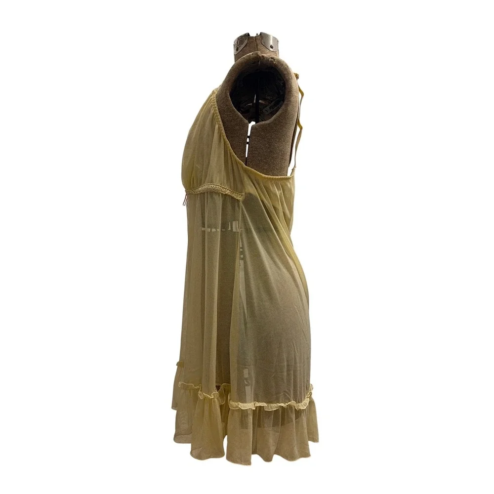 Babydoll Chemise Coquette Fairycore Cacique Women 18/20 Yellow Mesh Ruffle Trim